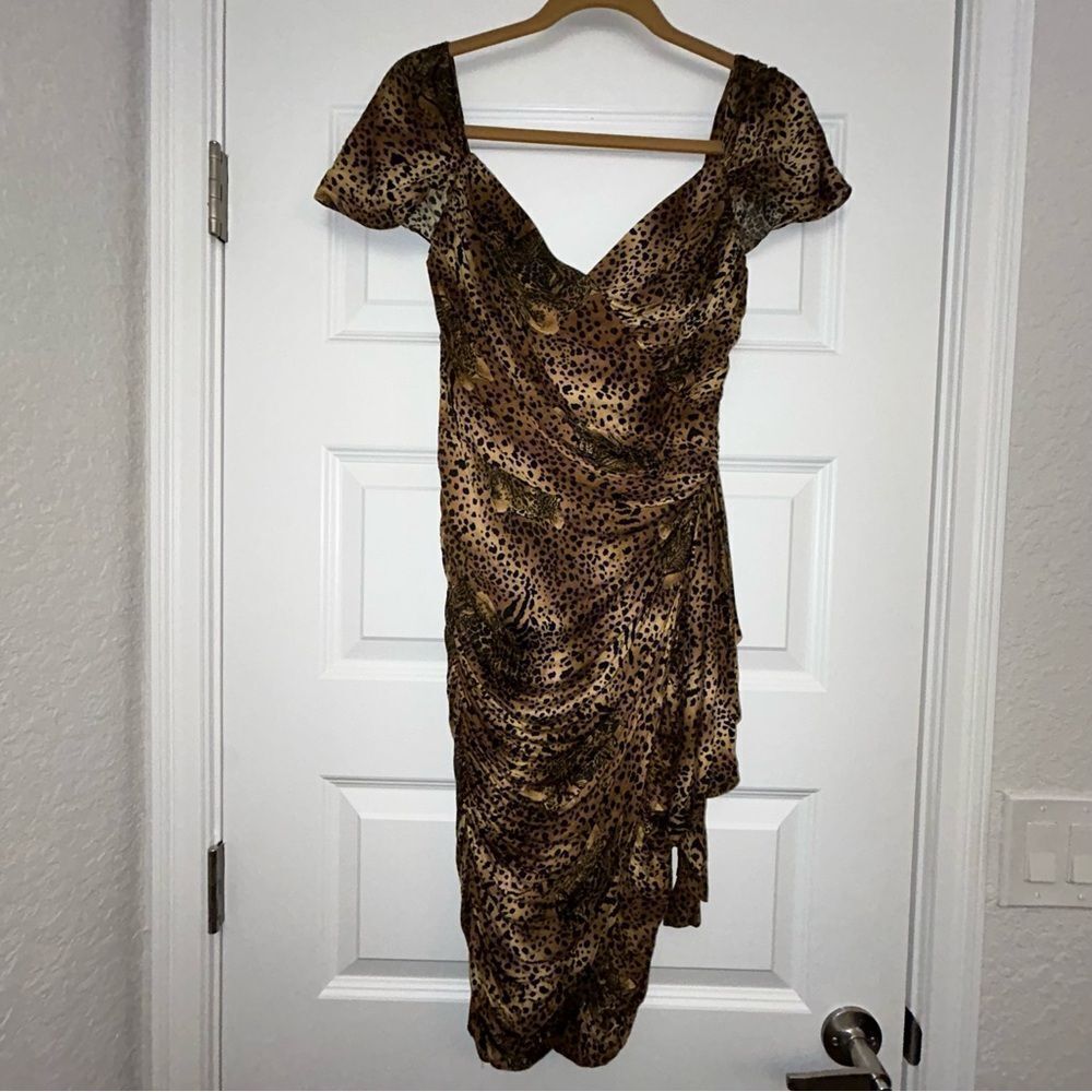 Vintage Lillie Rubin Animal Print Cap Sleeve Ruched Dress